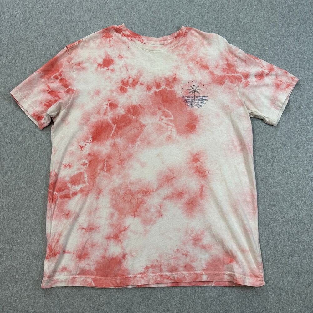 Quiksilver Shirt Mens L Crew Neck Tie Dye White Red Graphic Tee Short Sleeve